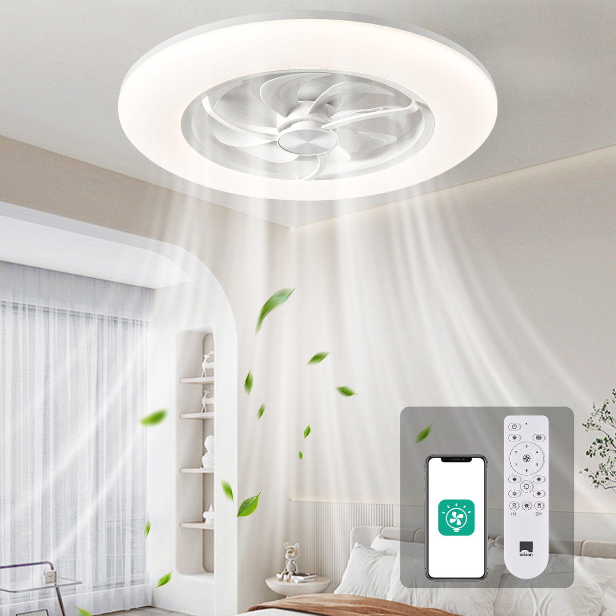 22" Orison Neo Low Profile Enclosed Ceiling Fan with Light