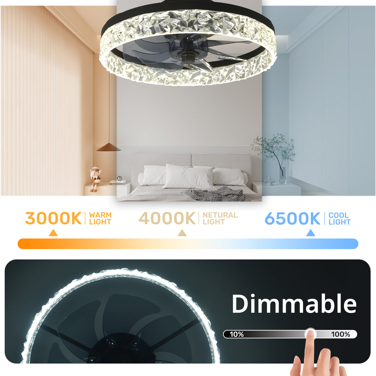 16" Orison Low Profile Ceiling Fan with Dimmable Light, Remote/App Control