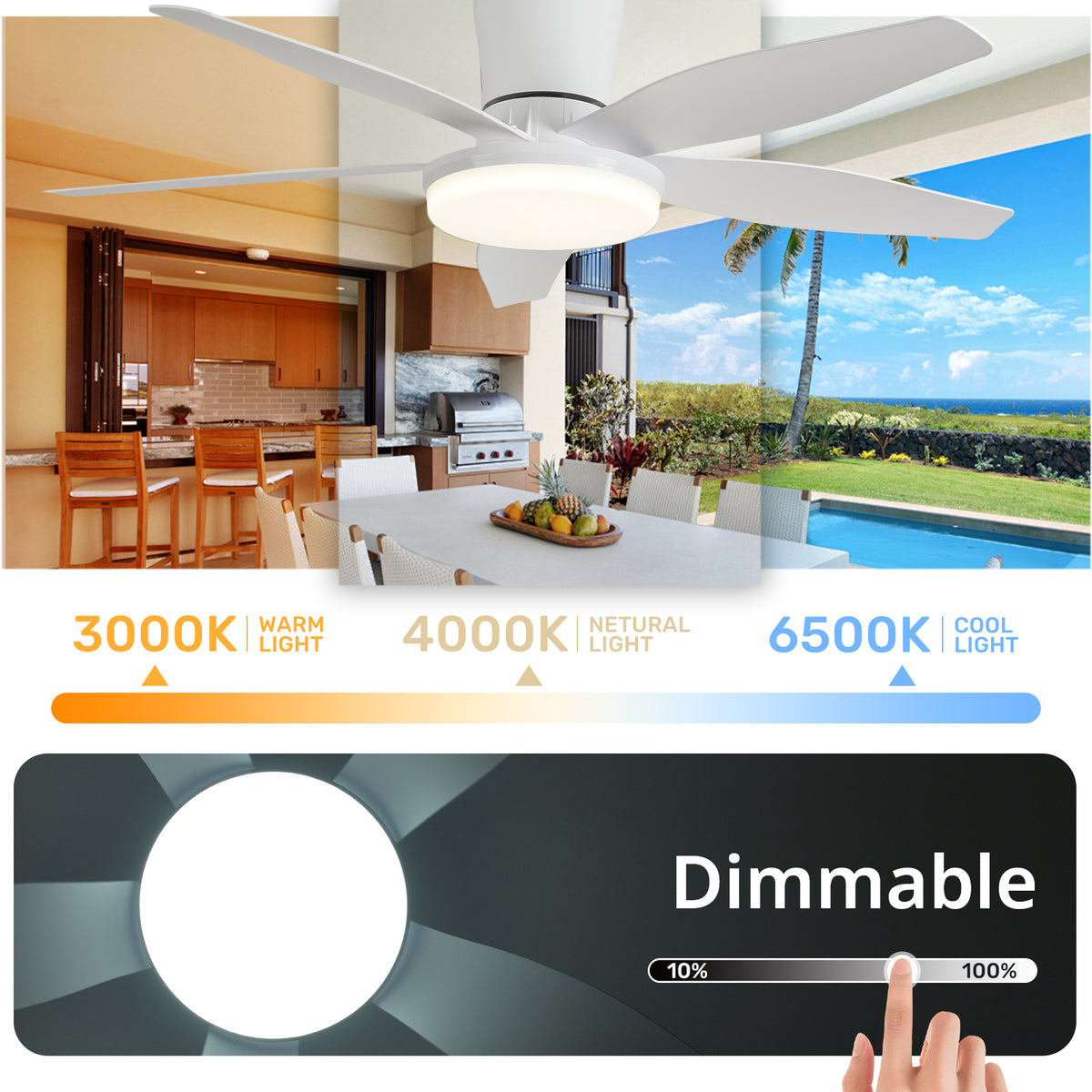 42" Orison Ceiling Fan with Light, Dimmable LED Lighting, Remote/APP Control