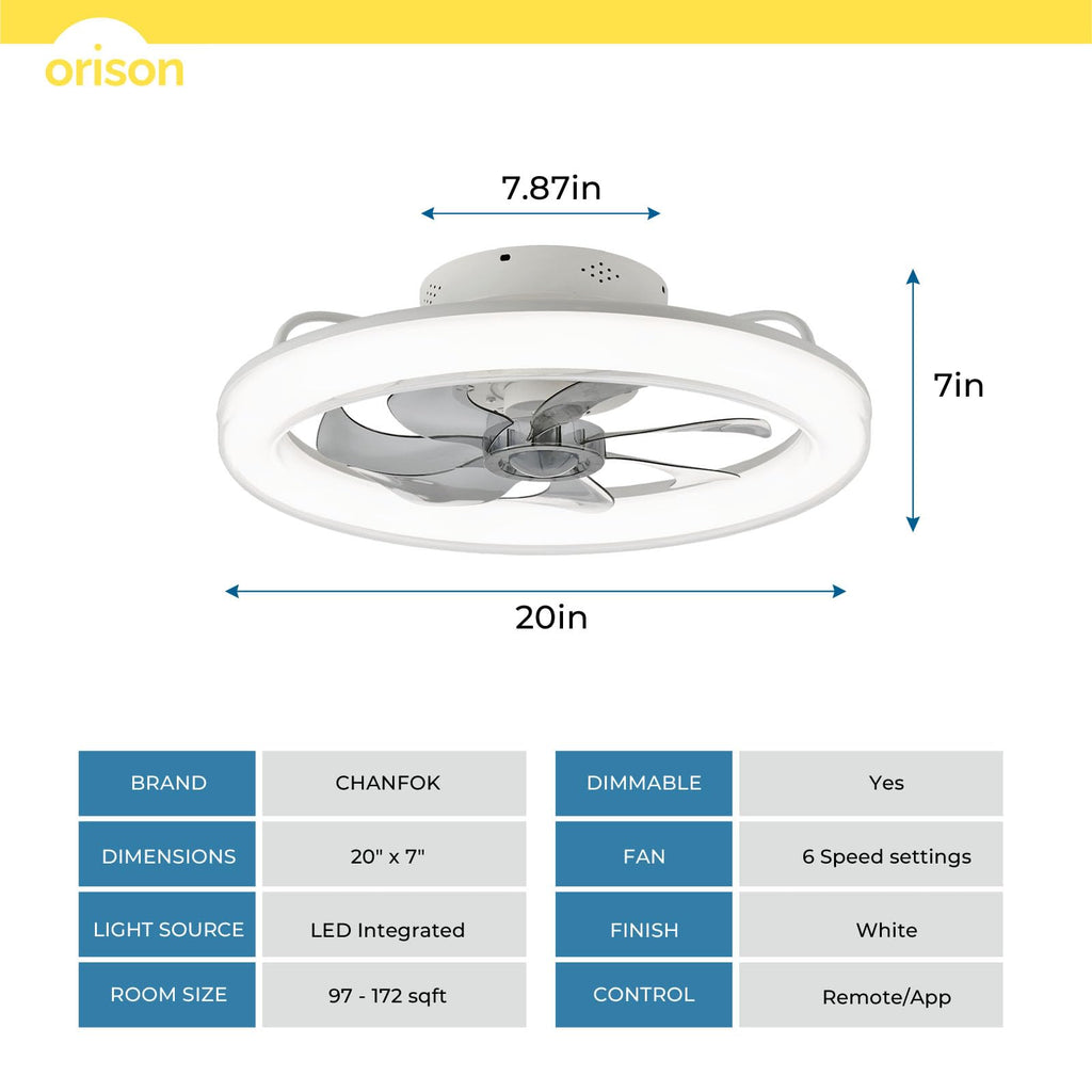 20" CHANFOK  Low Profile Ceiling Fan with Light with APP/Remote Control