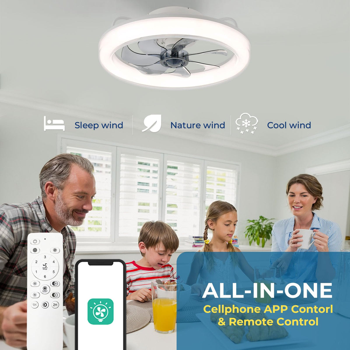 20" CHANFOK  Low Profile Ceiling Fan with Light with APP/Remote Control